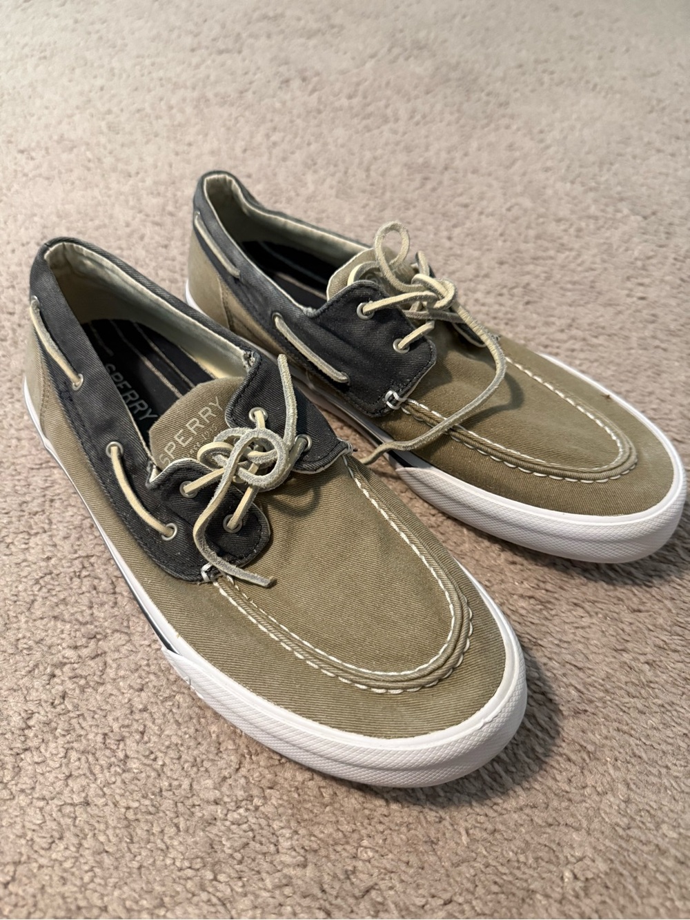 Sperry Two-Tone Olive and Charcoal Canvas Boat Shoes